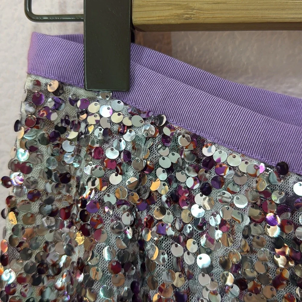 NWT J. Crew Skirt MINI faux wrap skirt silver purple‎ sequins side zipper Tag:6